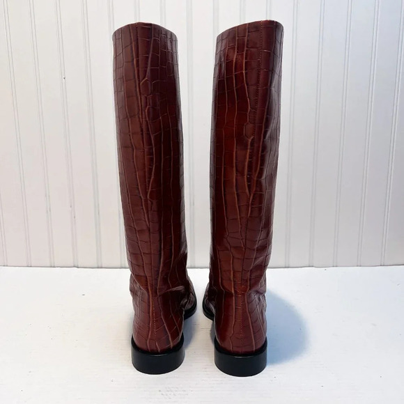 RARE Brock Collection Croc-Effect Cognac Leather Western Designer Riding Boots - Picture 7 of 12